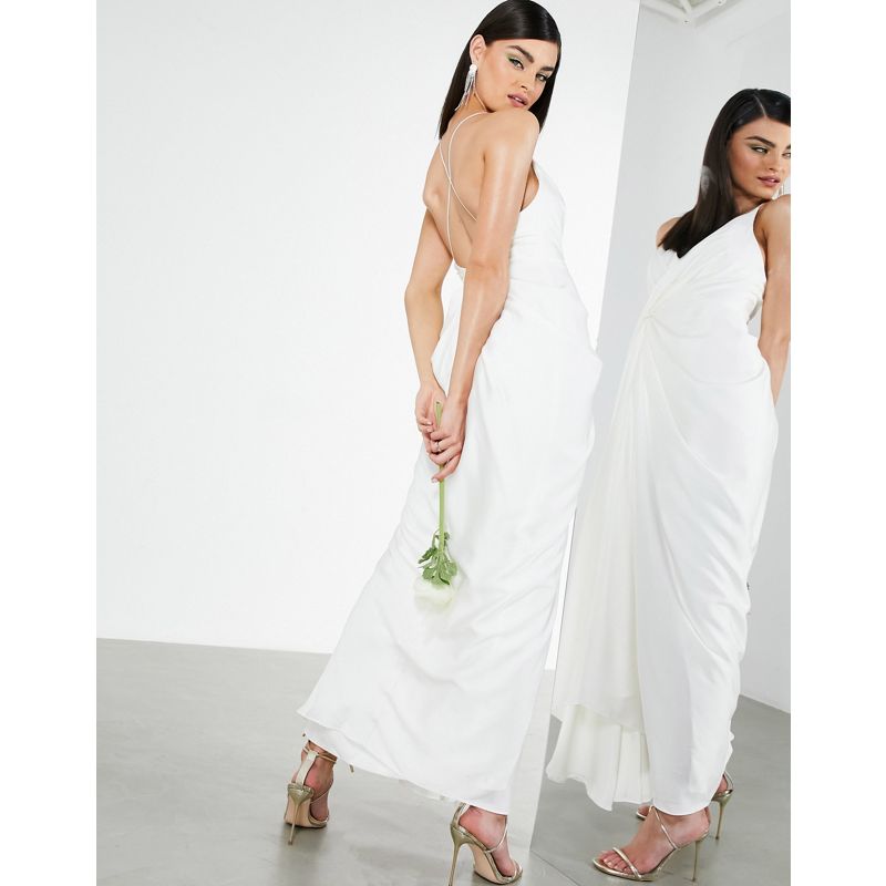  Designer EDITION - Helena - Vestito da sposa midi in raso con drappeggio laterale