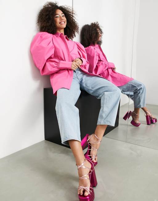 ASOS EDITION – Hemd aus Baumwolle in leuchtendem Rosa mit Oversize-Puffärmeln, 4 von 4