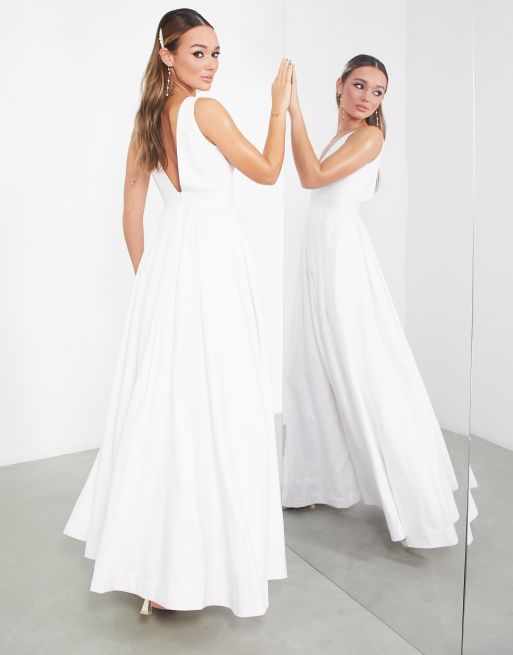 ASOS EDITION - Henrietta - Vestito da sposa avvitato con scollo profondo e gonna a ruota color avorio, 3 di 4