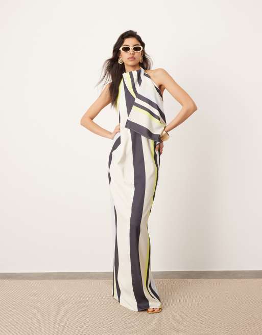 ASOS EDITION high cowl neck maxi dress with open back in scarf stripe print