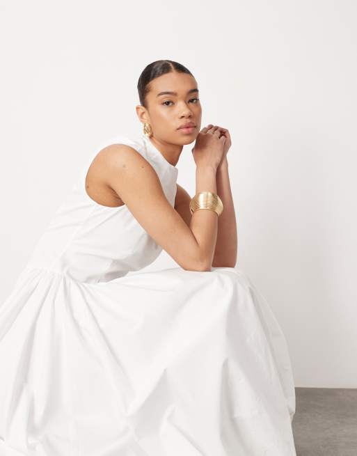 ASOS EDITION high neck drop waist puffball midi dress in white ASOS