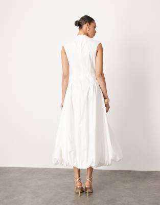 ASOS EDITION high neck drop waist puffball midi dress in white | ASOS