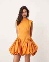 ASOS DESIGN structured bonded mini dress with open back detail in chocolate