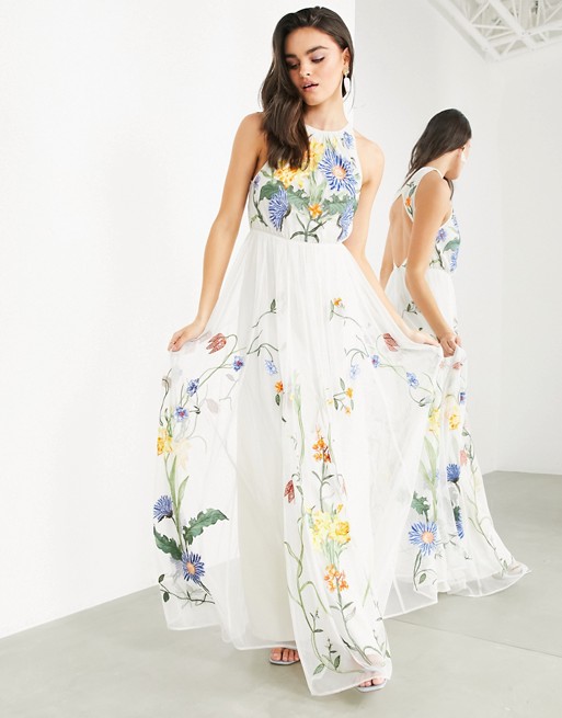 ASOS EDITION high neck maxi dress with wild flower embroidery