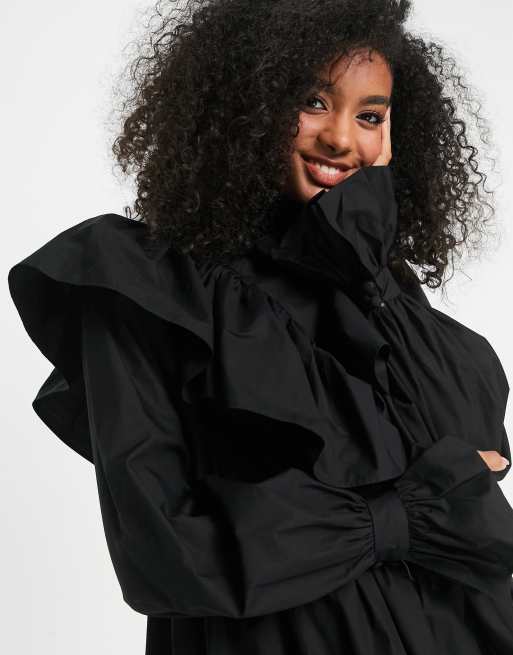 Black high neck ruffle dress hotsell