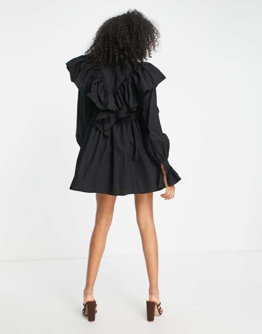 Black high 2025 neck ruffle dress