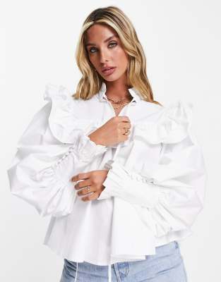 white high neck frill top