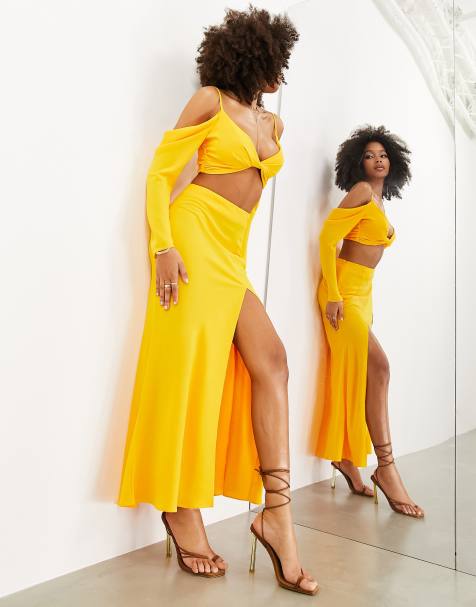 ASOS EDITION high split maxi skirt in orange - view 1
