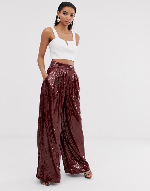 High Waisted Sequin Wide Leg Pant