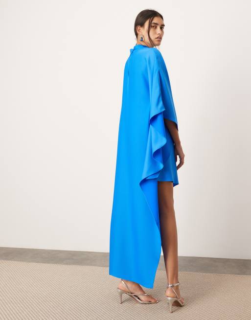 ASOS EDITION - Højhalset minikjole med vingeærmer og asymmetrisk kant i koboltblå, 4 af 4