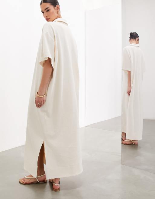 ASOS EDITION Hochwertiges Jersey Maxikleid in Ecru mit Polokragen ASOS