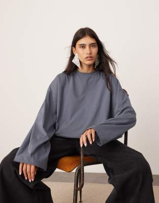 ASOS EDITION - Hochwertiges, langärmliges Oversize-Shirt aus Baumwolle in Schieferblau