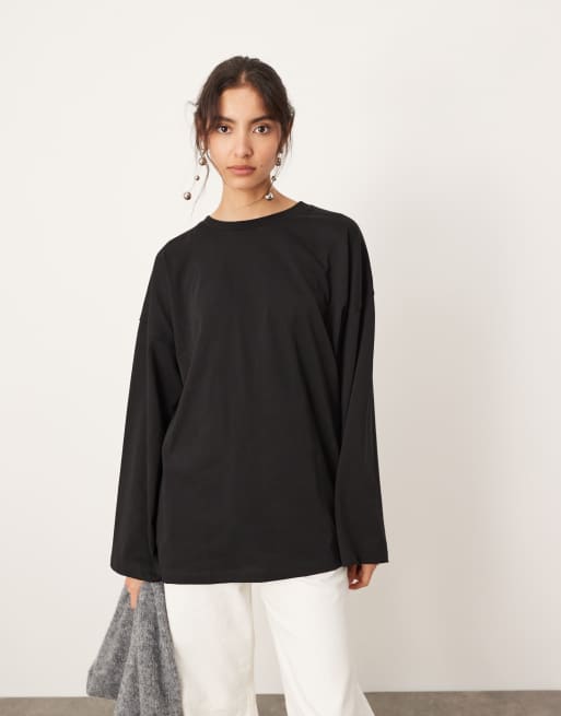ASOS EDITION – Hochwertiges, langärmliges Oversize-Shirt aus Baumwolle in Schwarz, 2 von 4