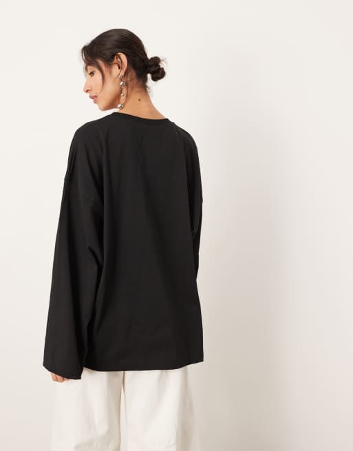 ASOS EDITION – Hochwertiges, langärmliges Oversize-Shirt aus Baumwolle in Schwarz, 3 von 4