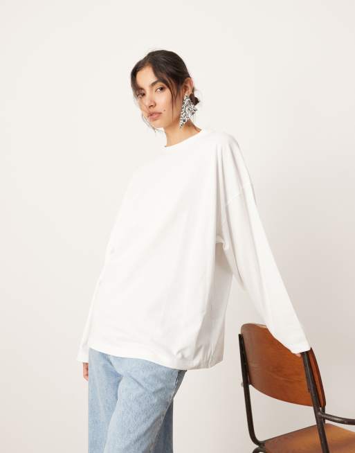 ASOS EDITION Hochwertiges langarmliges Oversize Shirt aus Baumwolle in WeiB