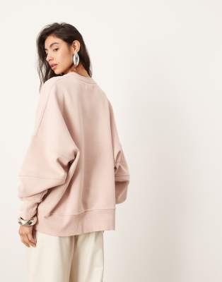 ASOS EDITION - Hochwertiges, schweres Sweatshirt in verblasstem Rosa mit Ziernaht-Grün