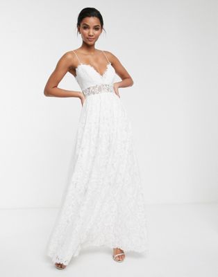 ASOS EDITION – Hochzeitskleid aus Spitze mit Camisole-Trägern und ausgestelltem Rock-Weiß