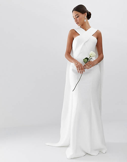 ASOS EDITION – Hochzeitskleid mit Cape und verdrehter Vorderseite
