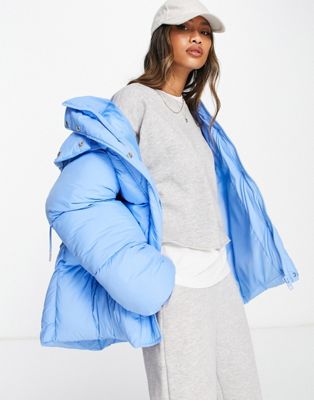 Asos Design Hooded Puffer Jacket In Blue