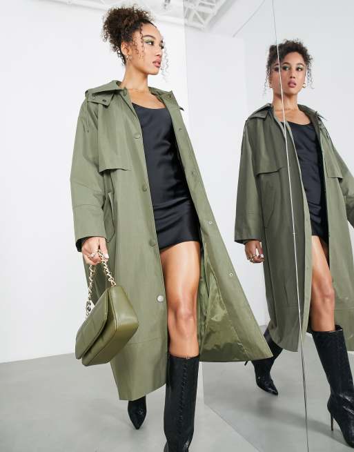 Khaki green hot sale long coat