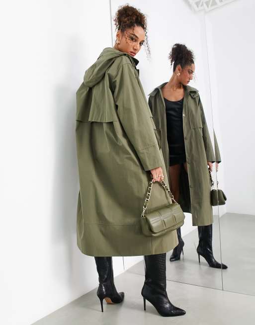 ASOS EDITION hooded trench coat in khaki