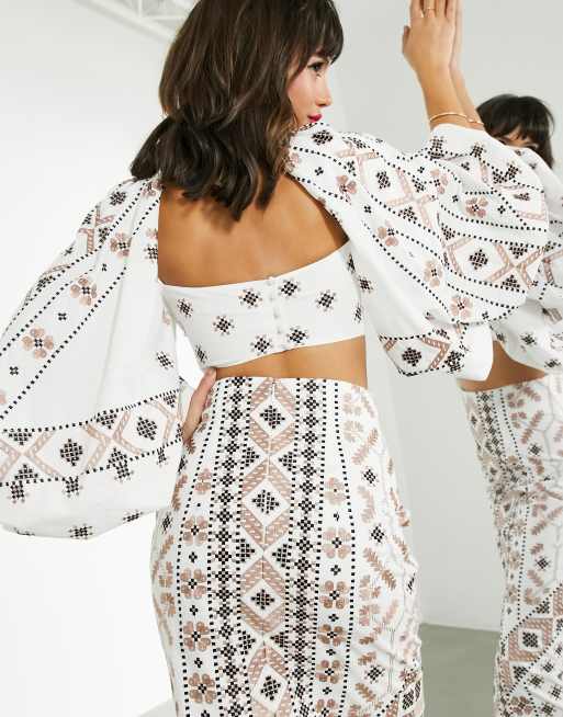 ASOS EDITION - Hvid top med pufærmer og mosaikbroderi, 2 af 4