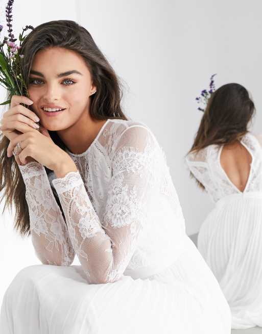 ASOS EDITION Iris Robe de mariage longue a manches longues avec corsage en dentelle et jupe plissee ASOS