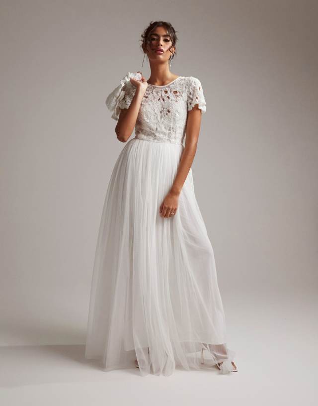 ASOS EDITION Isabelle sequin cutwork bodice maxi wedding dress with cap sleeve in ivory