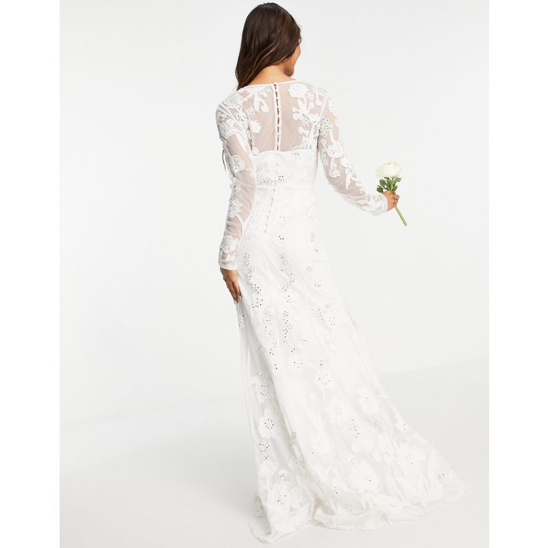Donna Designer Edition - Ivy - Vestito da sposa a maniche lunghe con scollo profondo e decorazioni a fiori