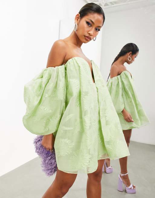 Asos green off the shoulder dress best sale