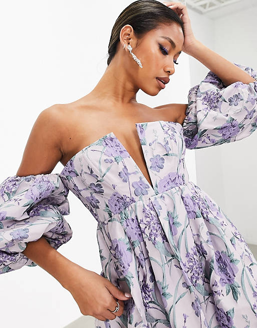 ASOS EDITION jacquard off the shoulder volume sleeve mini dress in