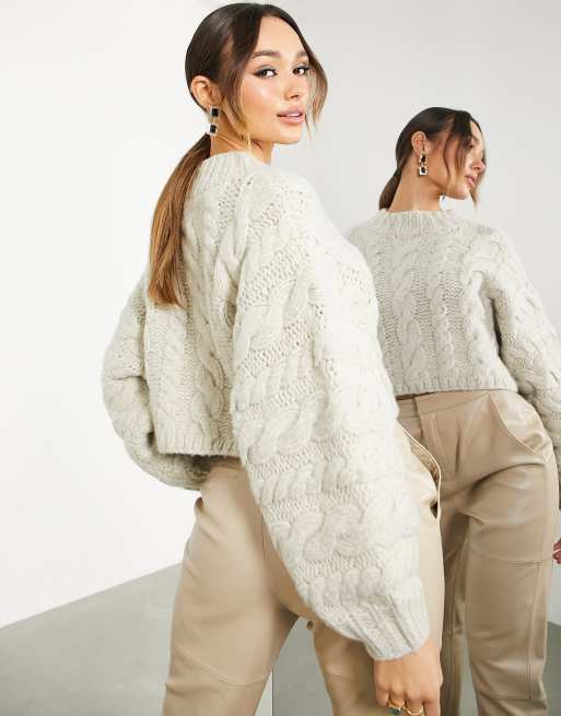 ASOS EDITION – Jasnobeżowy szydełkowany sweter o splocie warkoczowym, 2 z 4