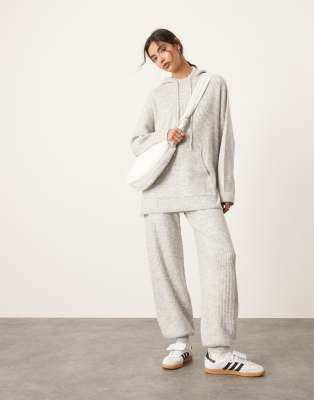 ASOS Edition – Jasnoszare joggersy z prążkowanej dzianiny ze ściągaczami – Część zestawu - view 1