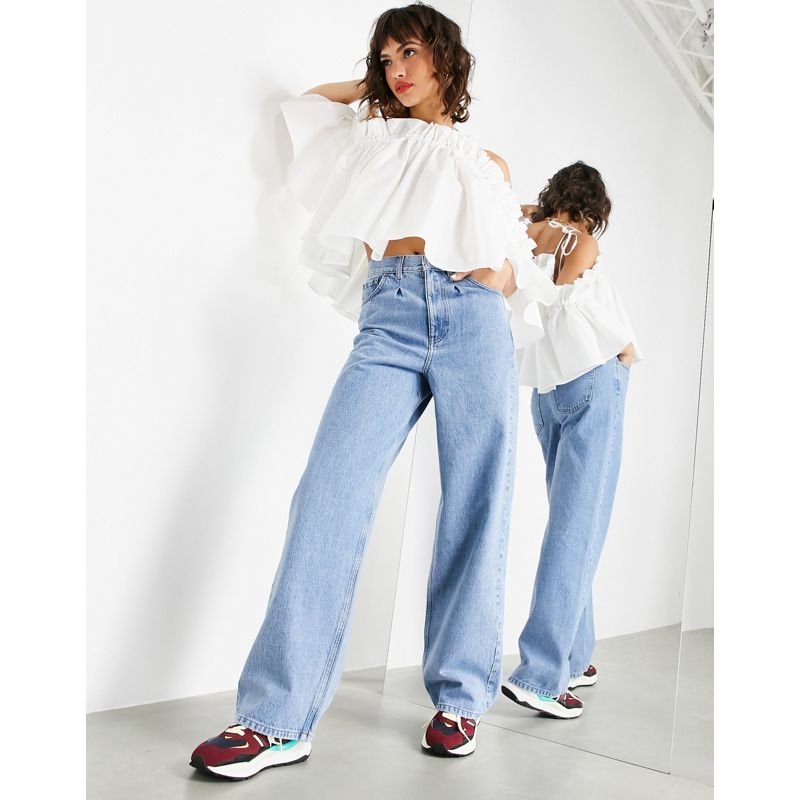 Donna Designer Edition - Jeans a fondo ampio lavaggio chiaro con dettaglio a pieghe