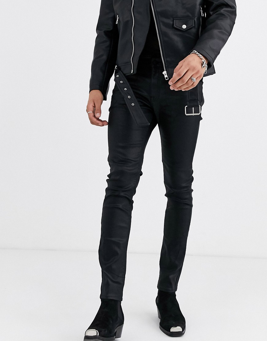 ASOS EDITION - Jeans skinny neri in ecopelle rivestita con dettagli western-Nero