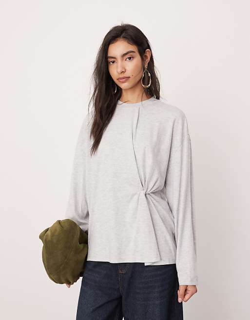 Gray Long Sleeves Knotted Sweatshirts Gray Long Sleeves Knotted Sweatshirts