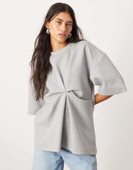 ASOS EDITION jersey knot detail structured T-shirt in gray