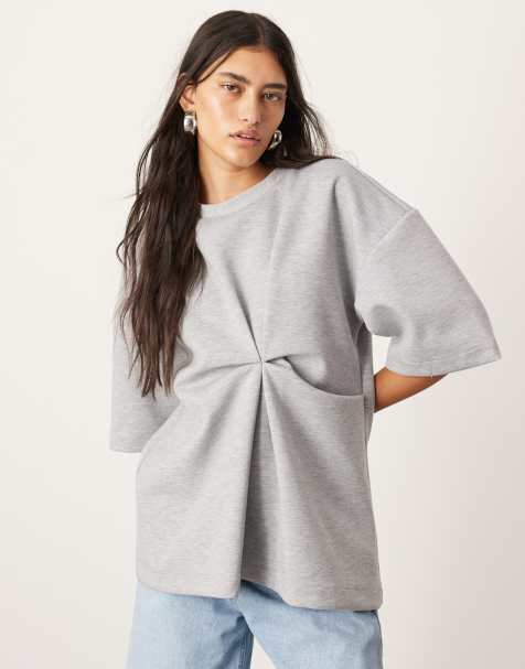 ASOS EDITION jersey knot detail structured t-shirt in grey - view 1