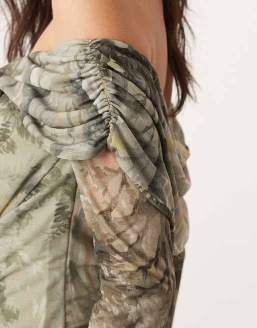 ASOS EDITION jersey mesh off shoulder midi dress with layered