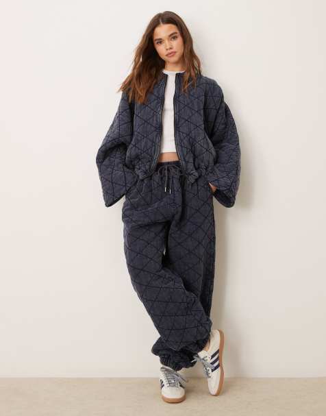 ASOS EDITION jersey quilted oversized sweatpants in acid wash gray - part of a set - view 1