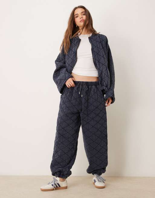 ASOS EDITION jersey quilted zip through jacket and oversized sweatpants set in acid wash gray