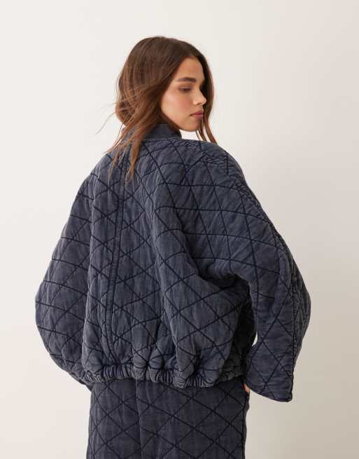 ASOS EDITION jersey quilted zip through jacket co-ord in acid wash grey, 4 of 4