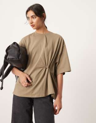 ASOS EDITION - Jersey-T-Shirt in Khaki mit Knotendetail-Grün