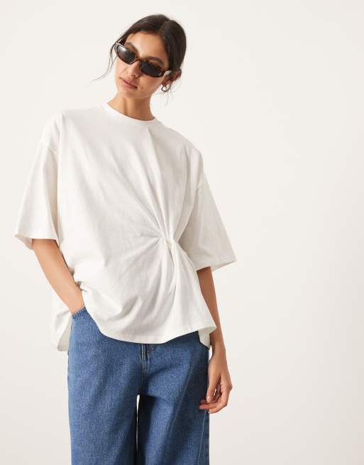 ASOS EDITION - Jersey T-shirt net knoopdetail in wit