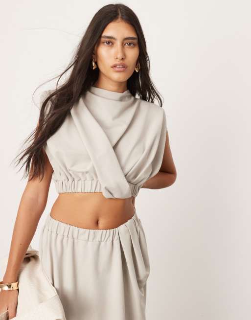 ASOS EDITION jersey twist detail maxi skirt in pale gray part of a set