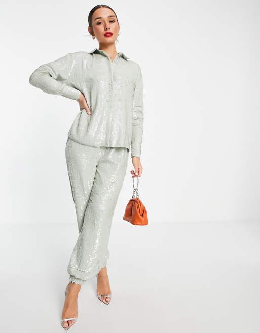 ASOS EDITION - Jogger à sequins - Vert sauge