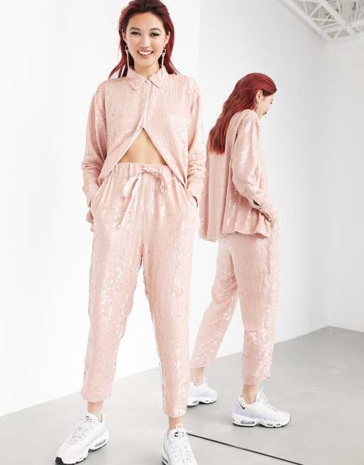 ASOS EDITION - Ensemble chemise et jogger à sequins - Rose, 3 de 3