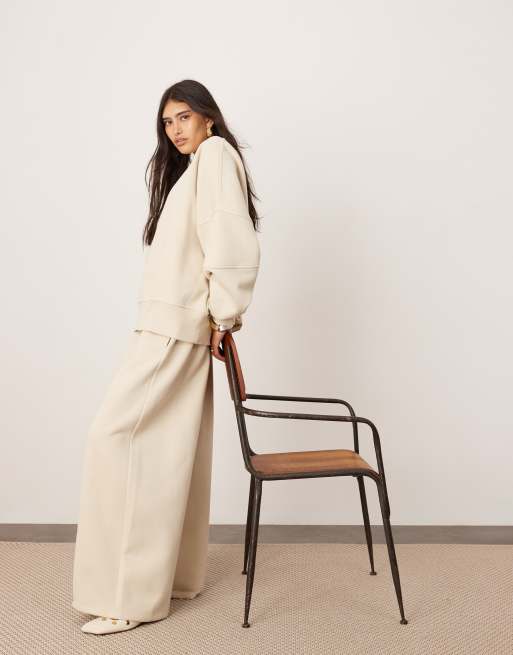 ASOS EDITION - Joggers a fondo ampio color avena premium oversize pesanti con cuciture a vista