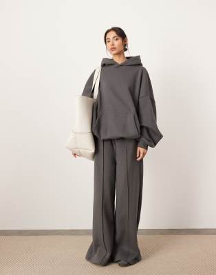 Asos Edition - Joggers A Fondo Ampio Grigio Antracite Premium Oversize Pesanti Con Cuciture A Vista