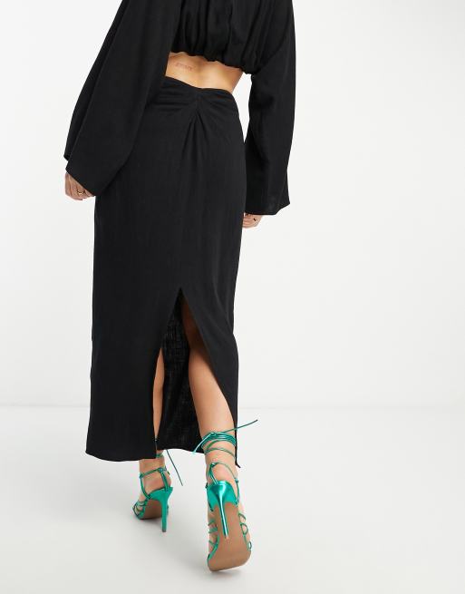 ASOS EDITION Jupe fourreau longue en lin drape Noir